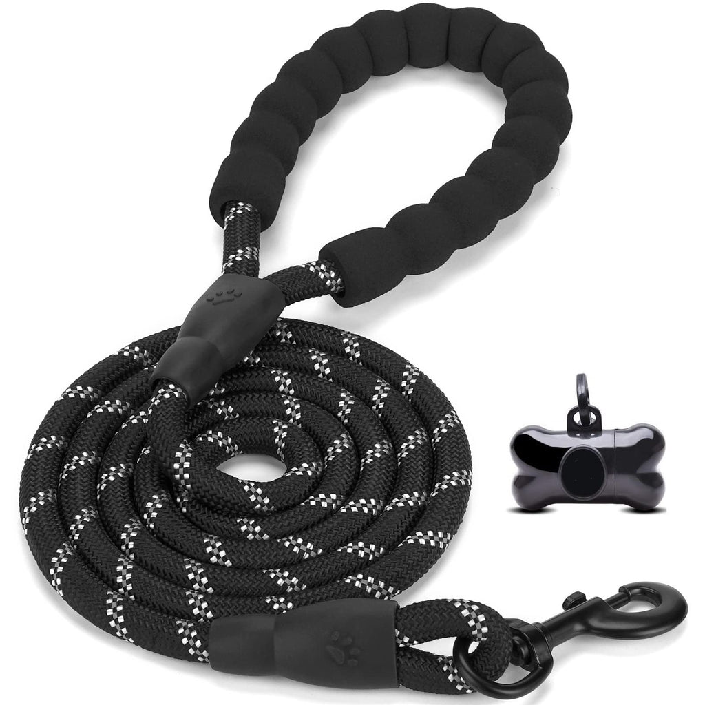 5 FT Strong Dog Lead with Comfortable Padded Handle, Strong Reflective Stitching of the Training Lead for Safety at Night, Suitable for All Size Dogs (Black) Black 150x1.2 cm - PawsPlanet Australia