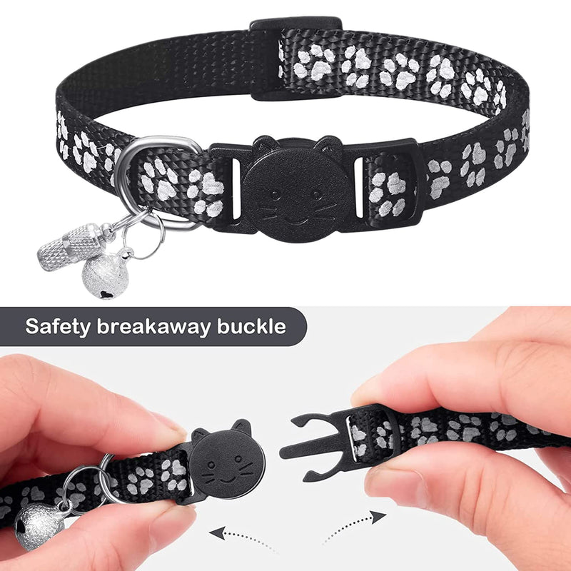 Cat collar, cat collar with name address, cat collar with safety clasp and bell, reflective collar cat adjustable (12 pieces + 2 ID tag) - PawsPlanet Australia