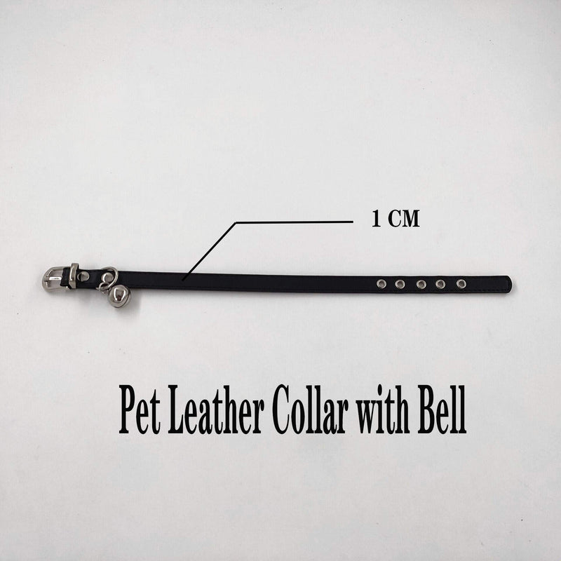 Accod Pet Leather Collar with Bell Classic Pet Bell Collar for Small Dogs or Cats,Neck Adjustable 16-22CM 1CM Wide,Puppy Dog Cat Collar (Black) Black - PawsPlanet Australia