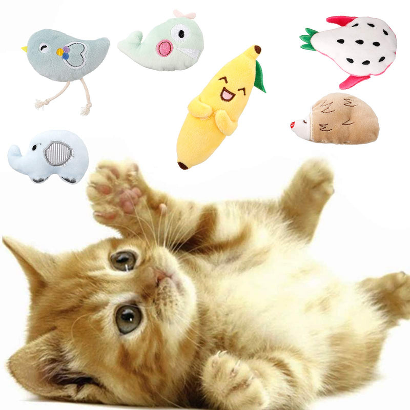 FANTESI 6 Pcs Catnip Toys, Interactive Cat Toys Cartoon Catnip Chew Toys Soft Plush Cat Pillow Entertaining Toys for Pet Kitten Cat Playing Chewing Grinding Claw Teeth Cleaning - PawsPlanet Australia