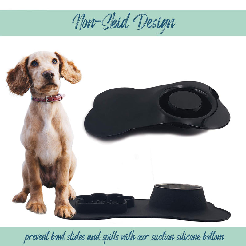 [Australia] - Barkli Baby Spill Proof Dog Bowl Mats for Food and Water - Slow Feed Dog Bowl Mat, No Spill Dog Bowl, Cute Dog Bowls, Dog Feeding Station, Cat Slow Feeder Dog Bowls Black 