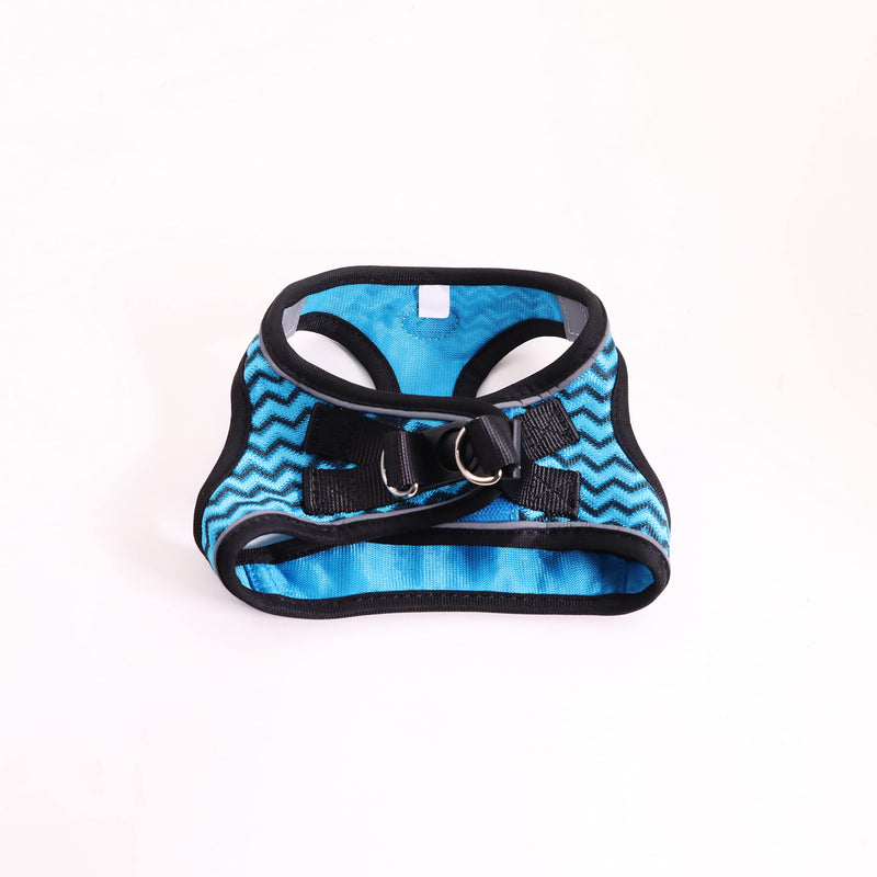 Dog harness for medium and small dogs, with 1.4m dog leash, reflective, breathable, M, black and blue stripes - PawsPlanet Australia
