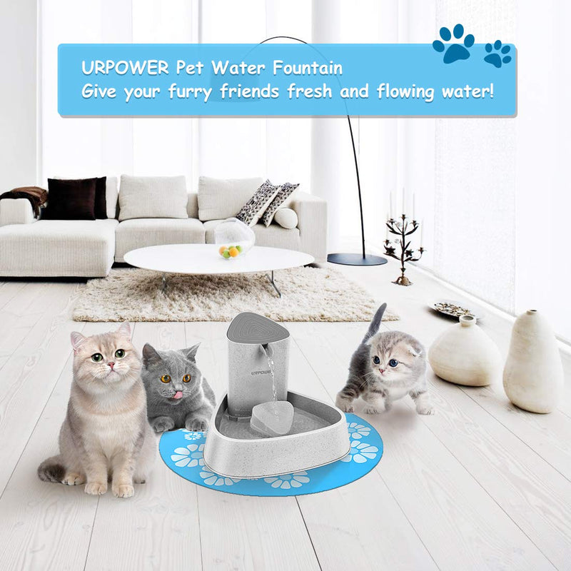 URPOWER Pet Fountain, Upgraded Automatic Cat Fountain Dog Water Fountain Cat Water Dispenser, Adjustable Water Flow Setting Drinking Fountain Cat Bowl for Cats, Dogs, Pets 1.5L Grey - PawsPlanet Australia