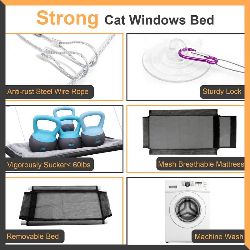DEMOCRATIDO Cat Window Perch Set - Cat Window Hammock, 4 Suction Cups Cat Seat Bed with Adjustable Cat Collar with Bell and Cat Teaser Toy for Outdoor and Indoor - PawsPlanet Australia