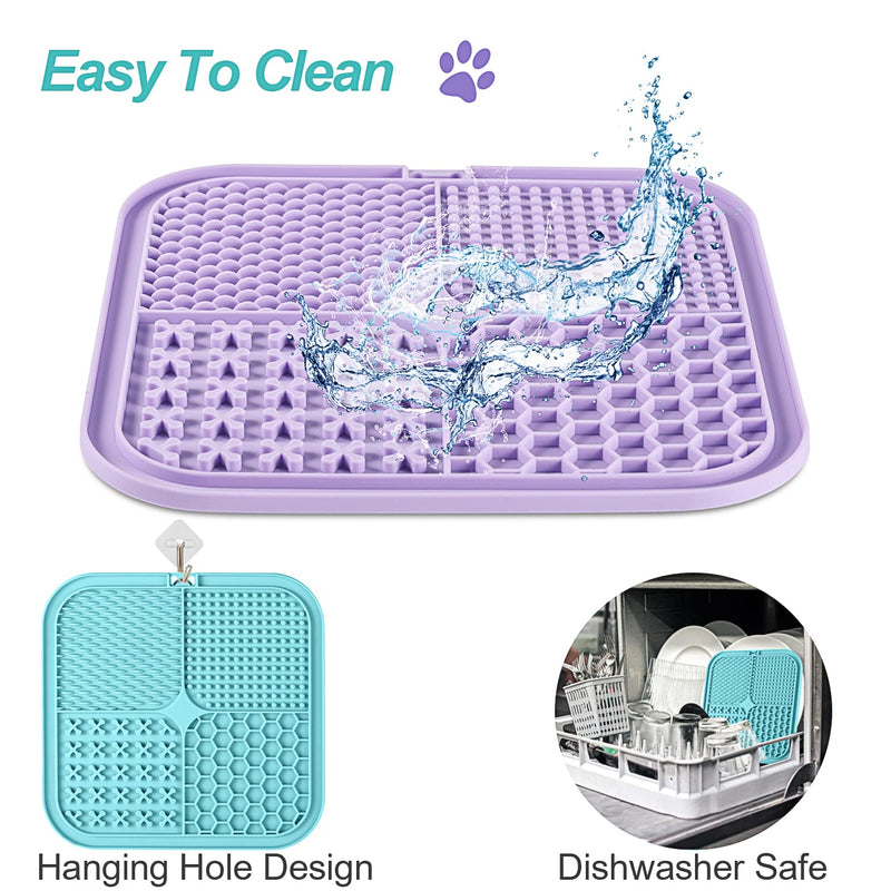 Feeding Mat for Dogs & Cats 2 Pack, Slow Feeder & Non-Slip Design, Pet Calming Dog Treat Mat Anxiety Relief Dog Cat Training, Perfect for Yogurt, Peanut Butter Blue&Purple - PawsPlanet Australia