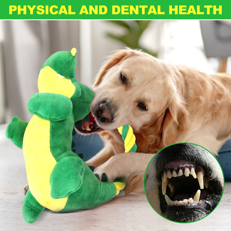 Squeaky Dog Toy, Plush Dog Toy, Chew Toy with Rope Loop, Tug of War Dog Toy, Stuffed Interactive Dog Toy for Medium and Large Dogs, Dinosaur Dinosaur - PawsPlanet Australia