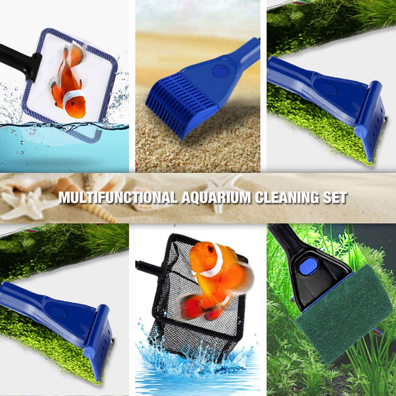 [Australia] - Songway 6 in 1 Aquarium Fish Tank Clean Set/Fish Net + Spoon Net + Gravel Rake +Plant Fork + Scraper + Sponge + Connector/Fish Tank Clean Maintenance Tools kit 