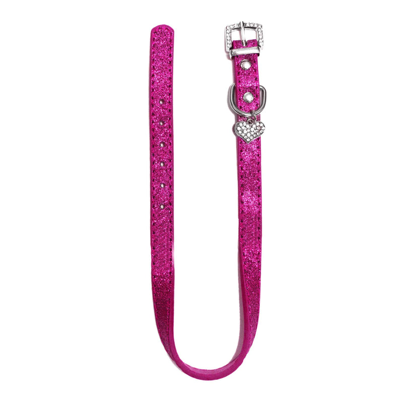 [Australia] - Bagoo Pets Stylish and Fashionable Rhinestone Shining Diamond Heart Pendant Leather and Glitter Collar for Dogs and Cats Hot Pink 