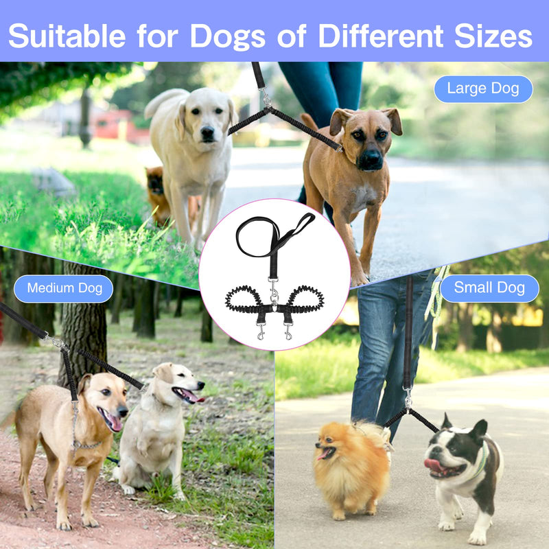 Double leash dog leash for 2 dogs, double leash for dogs, adjustable 360° rotating dog leash for 2 dogs, no tangles, reflective nylon dog leash for walking training, black - PawsPlanet Australia