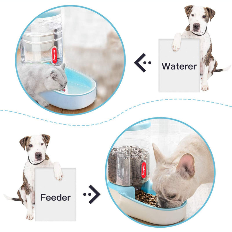 UniqueFit Pets Cats Dogs Automatic Waterer and Food Feeder 3.8 L with 1 Water Dispenser and 1 Pet Automatic Feeder Blue - PawsPlanet Australia