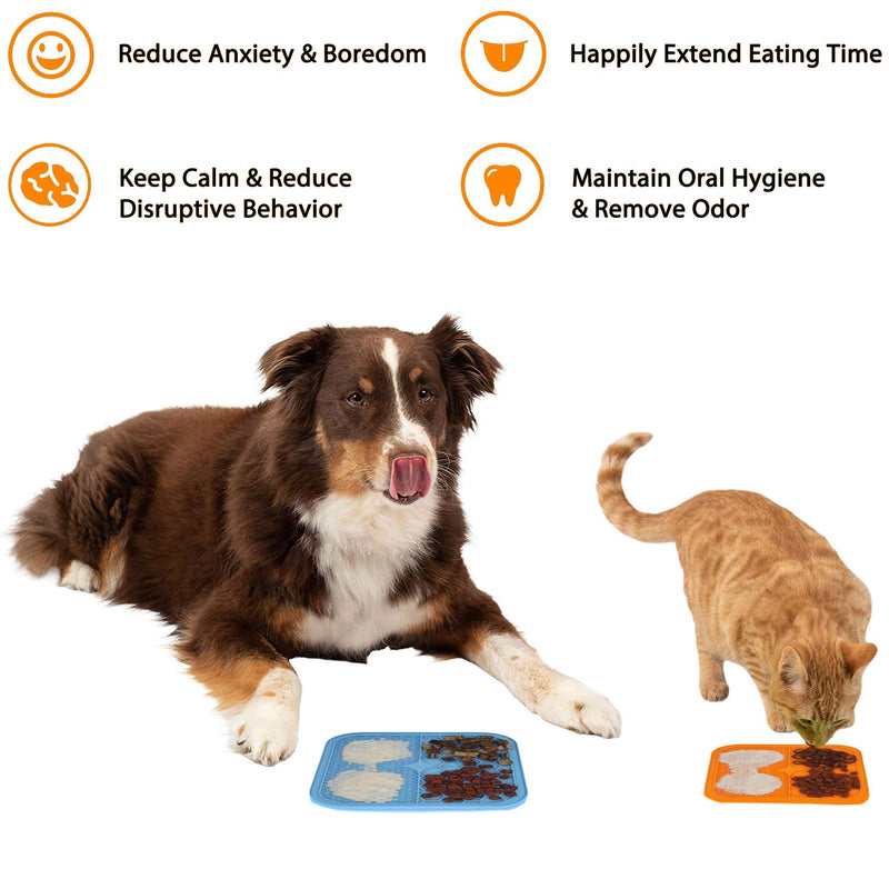 CHICAN 2 pieces of 6-inch pet lick pad + silicone food spatula, silicone pet food utensils, suction cup lick pad, slow food pad, anti-cho slow food dog lick pad (6in-Orange+blue) 6in-Orange+blue - PawsPlanet Australia