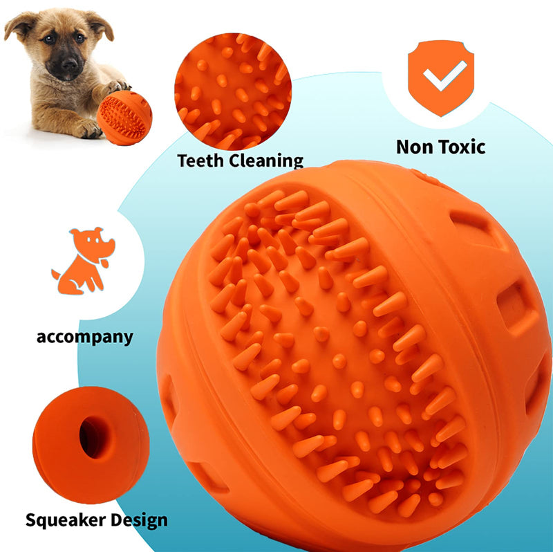 Chew Dog Toys,Squeak Chew Ball Natural Rubber Long Lasting Lndestructible Dog Chew Toys Multifunctional Teeth Cleaning and Gum Massage Fit Dog Toys for Puppy Medium Dog Large Tough Dog Toys - PawsPlanet Australia