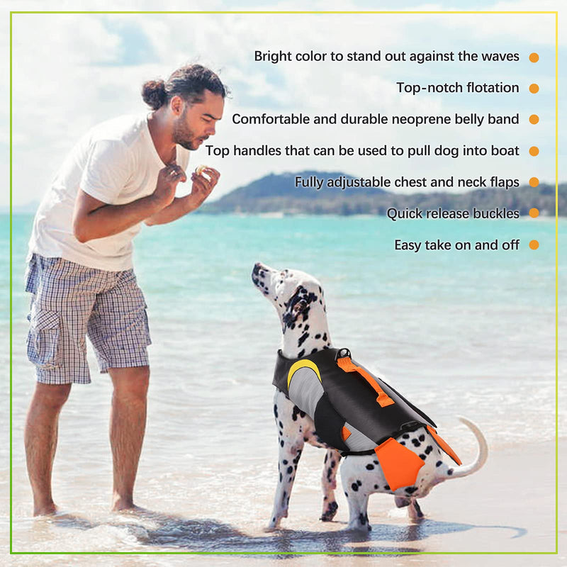 Dog Life Jacket Ripstop Dog Safety Vest Adjustable Preserver with High Buoyancy and Durable Rescue Handle for Small Medium Large Dogs PFD Buoyancy Aid for Dog Floatation Vest Swimming Rescue Device X-Small(Chest:12.9"-13.4") Black - PawsPlanet Australia