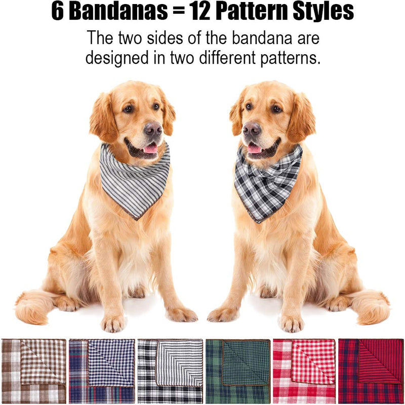 Dog Bandanas - 6PCS Birthday Gift Washable Green Black Brown Blue Red Square Plaid Printing Dog Bib Double Reversible Kerchief Scarf Adjustable Accessories for Small to Large Dog Puppy Cat Classicism - PawsPlanet Australia