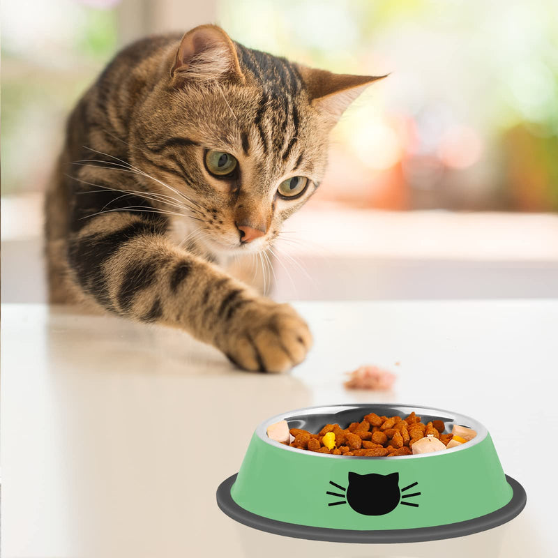 Serentive 2Pcs Cat Bowls Non-Slip Stainless Steel Small Cat Food Bowls Unbreakable Thicken Cat Feeder 7 Oz Cat Dishes Suitable for Indoor Small Pets Removable Rubber Base Easily Clean Lovely Color Green - PawsPlanet Australia