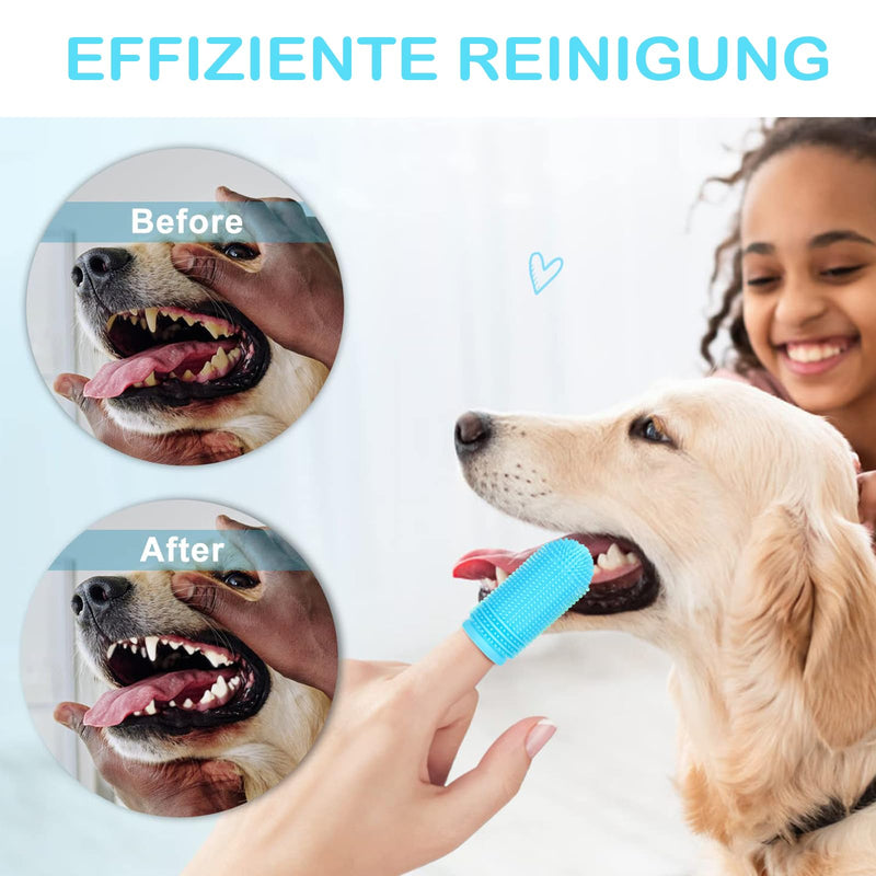 Pack of 4 Finger Toothbrush Dog Silicone Dog Toothbrush Food Grade Silicone 360° Fully Wrapped Cleaning Bristles for Cats Dogs Dental Care Anti-Plaque Toothbrush Dog (Blue, Pink) - PawsPlanet Australia
