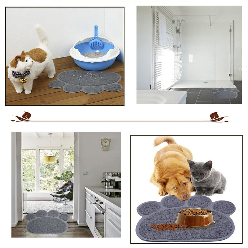 [Australia] - Alpha Boxing Cat Litter Mat,Pet Food Water Bowl Feeding Placemat Paw Shape,Non-Slip,Easy Clean,Stylish Design and Color Light Blue 