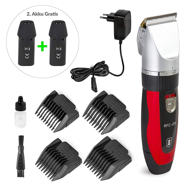 Ceramics RFC-208 Pet Grooming Kit Quiet and Low-Noise Pet Hair Trimmer with Turbo Sense Technology and 4 Attachments for 25 Cutting Lengths, Wireless Rechargeable Pet Hair Trimmer Red - PawsPlanet Australia