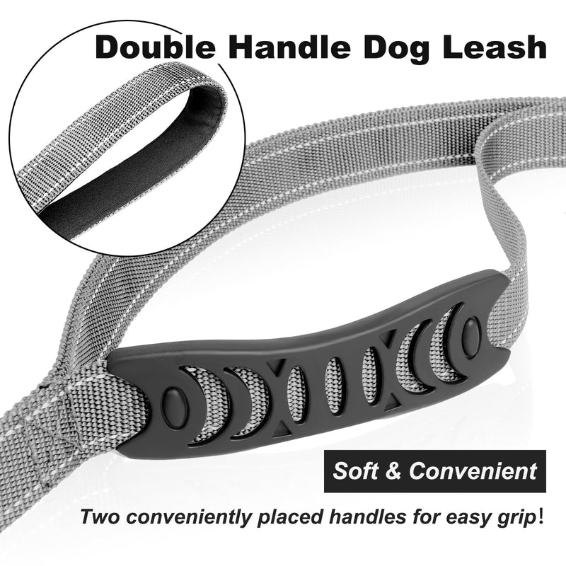 Heavy Duty Dog Leash, Laqibak Double-Sided Reflective Double Handle Dog Leash - Double-Layer Thickening, Lockable Safety Carabiner Design, 6 FT Perfect for Medium & Large Dogs Joyful Strolls, Grey - PawsPlanet Australia