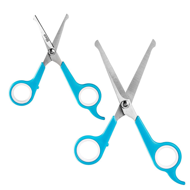 Boshel Dog Grooming Scissors Set of 2 Pet Grooming Scissors - Safety Rounded Tips - Micro-serrated Smaller Scissor for Face, Ear, Nose & Paw + Larger, Sharp Scissor for Dog & Cat Body Trimming - PawsPlanet Australia