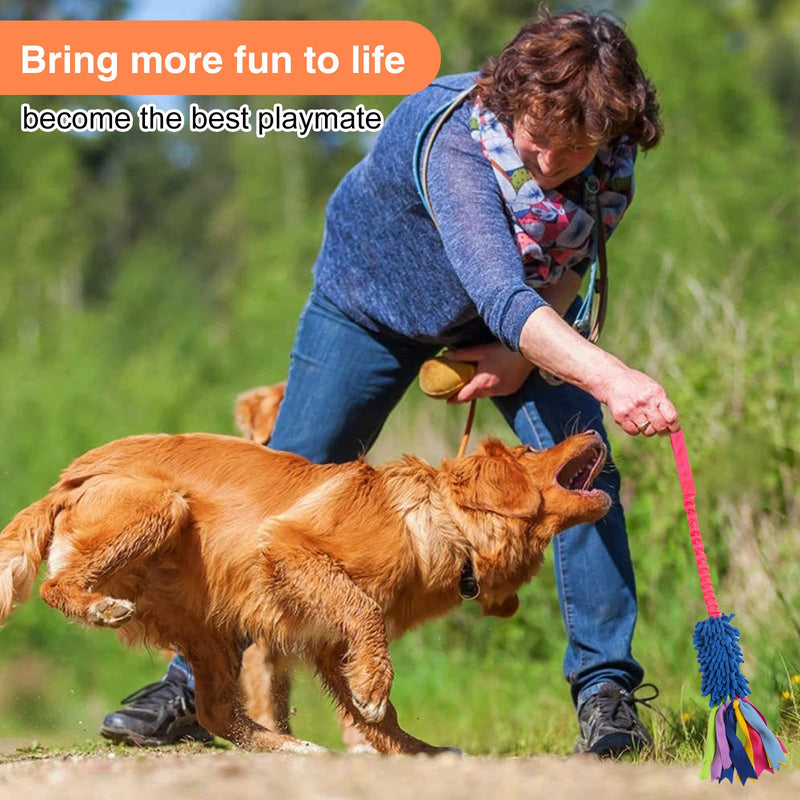 Dog Tug Toy,Dog Toys for Aggressive Chewers Dog Rope Toy with Strong Squeak - Easy to GRAP Large Dog Chew Toy Ideal for Training for Puppy, Middle Dog Play,Hand Made Blue Chenille, Red Webbing - PawsPlanet Australia