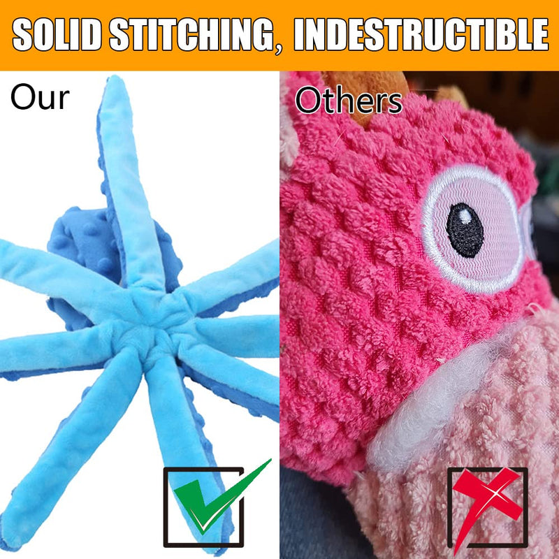 Squeaky Dog Soft Toy, No Stuffed Octopus Dog Chew Toy with Crinkle Paper Plush Dog Teeth Cleaning Toy for Medium Large Dog (Blue) - PawsPlanet Australia