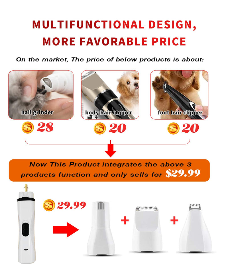 [Australia] - HYTONG Dog Nail Grinder and Dog Clippers,Multi-Function Electric Rechargeable Pet Trimmer Painless Paws Grooming & Smoothing for Small Medium Large Dogs & Cats 