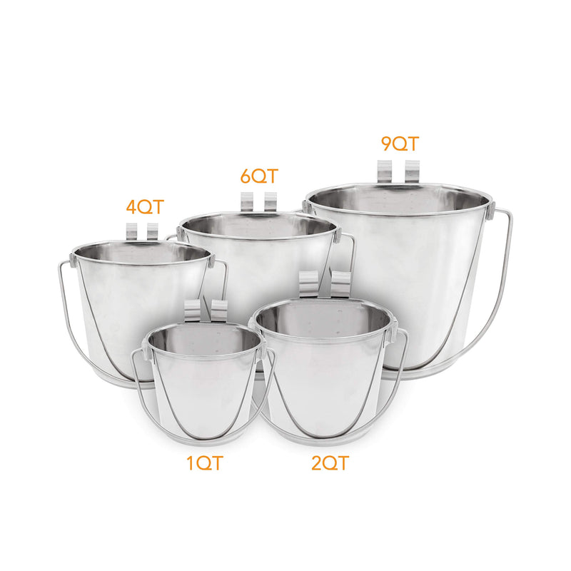 Fuzzy Puppy Flat Sided Pail with Dual Hooks, Snugly Fit On Dog, Cat and Critter Crates & Cages, Heavy Duty Stainless Steel 1-Quart - PawsPlanet Australia