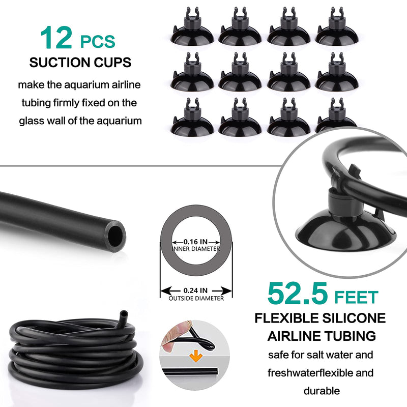 101 PCS 4 Inch Air Stone Disc Bubble Diffuser with Sucker, 52 ft Silicone Airline Tubing with Air Pump Accessories, 4 Control Valve,4 Check Valves, 12 Suction Cups for Hydroponics Aquarium Fish Tank - PawsPlanet Australia