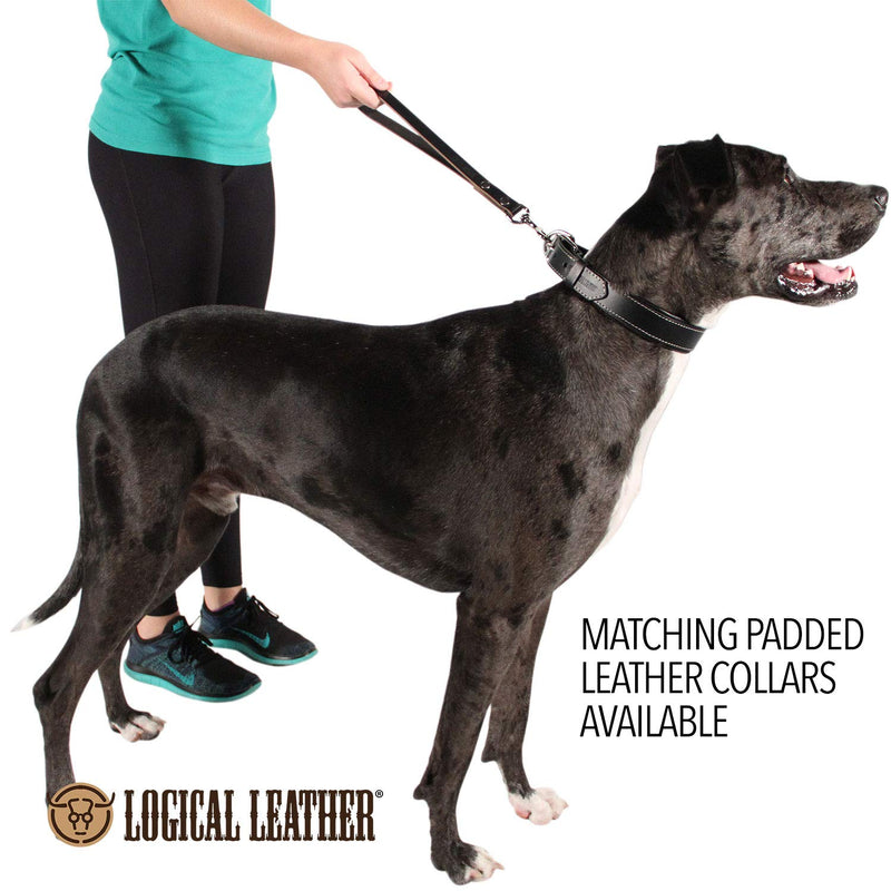 [Australia] - Logical Leather Traffic Lead - Full Grain Heavy Duty Genuine Short Leather Leash Best for Large Dogs Black 