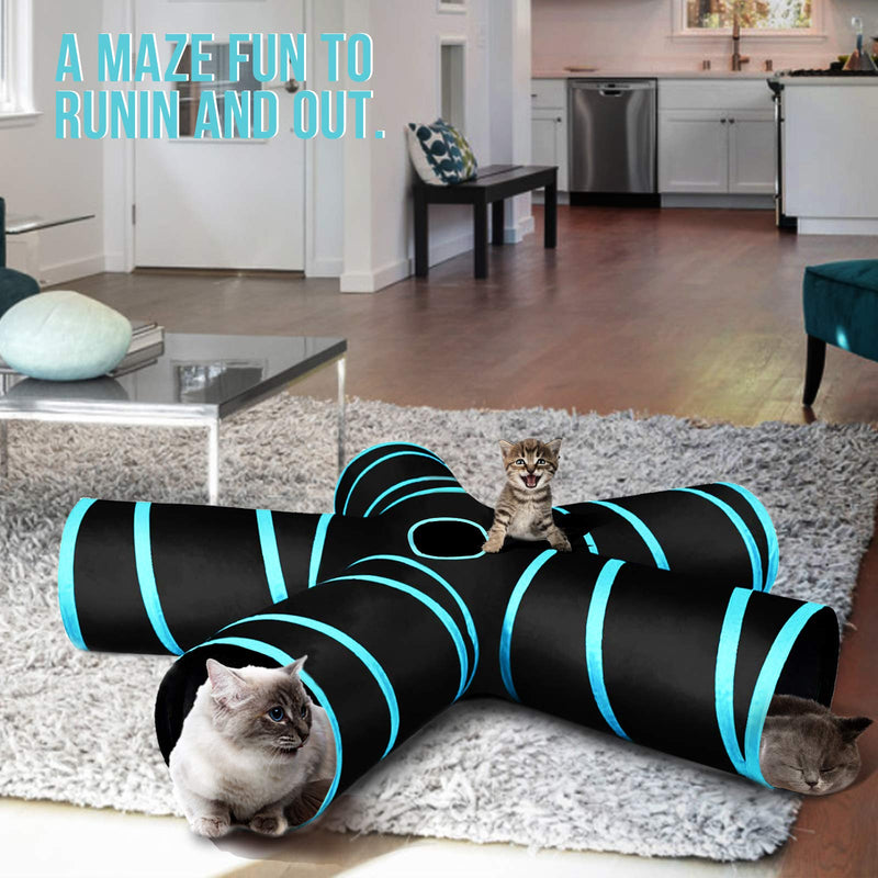 5 Way Cat Tunnel, Cat Toys with Bells for Indoor Cats Interactive Play, Extensible Collapsible Tunnel Toy Maze, Tube Toy for Puppy Kitten Rabbit - PawsPlanet Australia