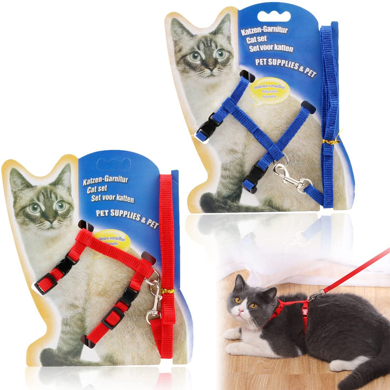 Pack of 2 adjustable rabbit harnesses, rabbit harnesses with leash, suitable for small animals such as rabbits, kittens, dogs, guinea pigs (blue + red) - PawsPlanet Australia