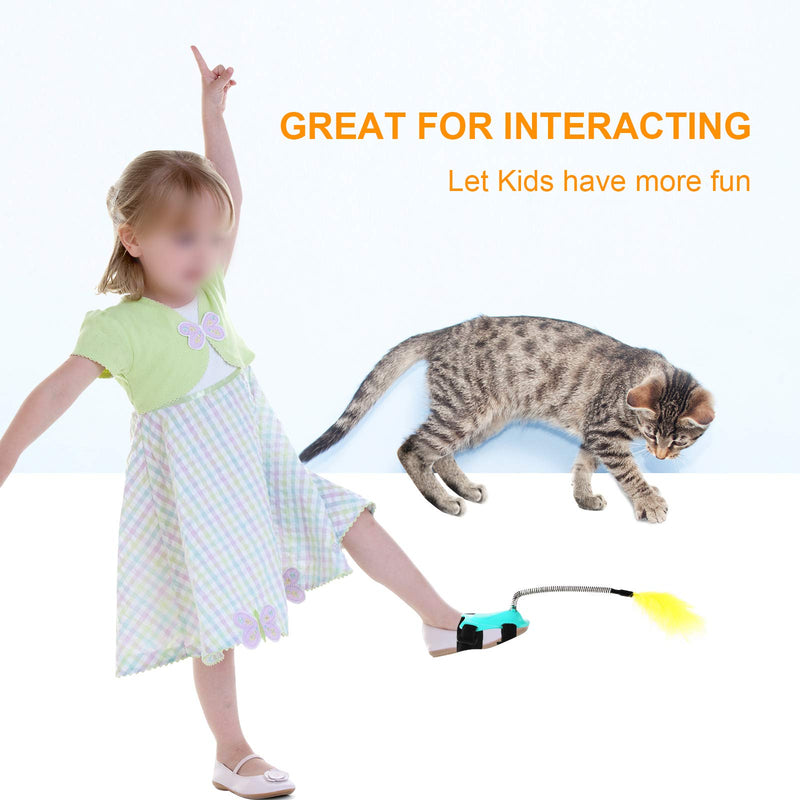 YWBEQWNC Foot Control Cat Feather Toys Wand, Cat Wand Teaser, for Cat Exercise and Dance, Cat Toys for Indoor Cats Interactive, Extra 4 Feather Heads and 6 Cat Toys (Turquoise) - PawsPlanet Australia