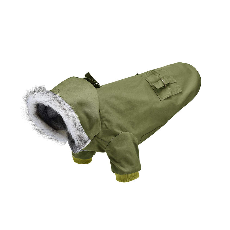 AprilWu Warm Dog Hooded Trench Coat Windproof Parka Jacket for Cold Weater L Chest Girth 16" Weight 6-9lbs Green - PawsPlanet Australia