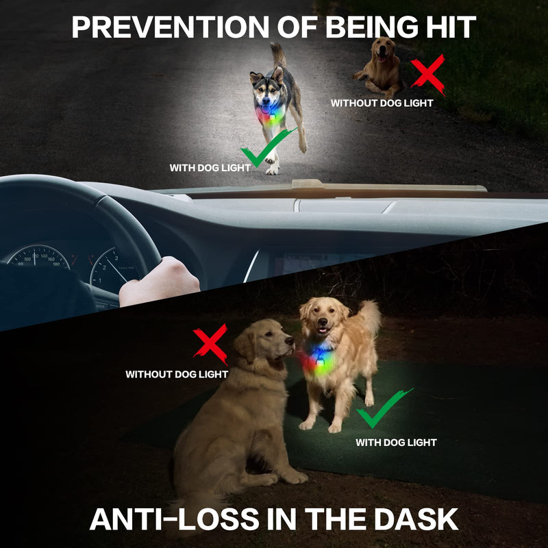 Dog Lights for Night Walking – Color Changing Dog Collar Light, 4 Modes Rechargeable Dog Light, IP65 Waterproof Dog Walking Light, Dog Flashlight for Running, Camping, Climbing, Bike, 2 Pack - PawsPlanet Australia