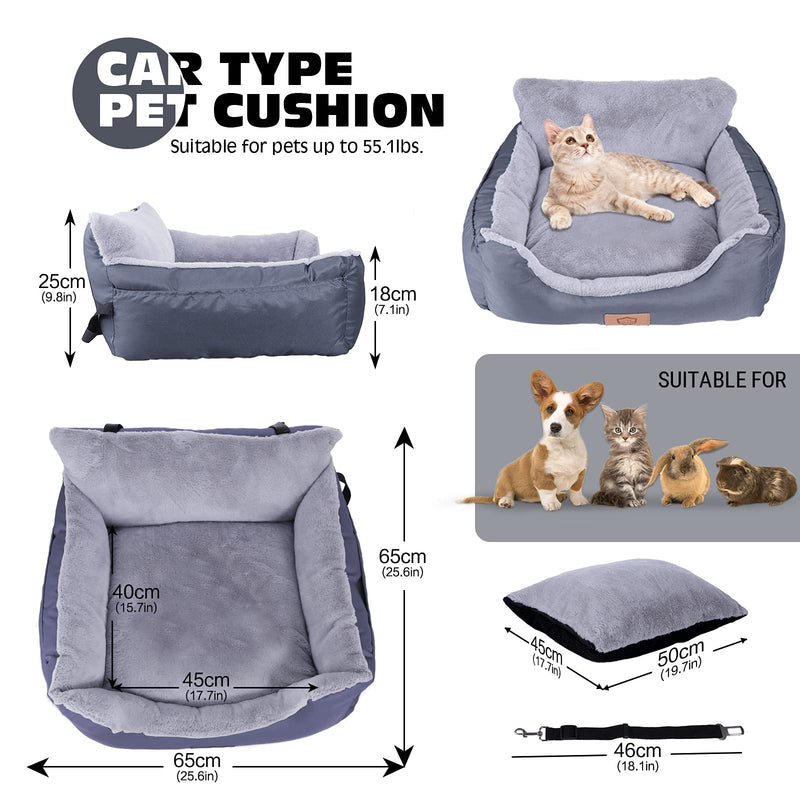 Masthome Dog Car Seat, Pet Booster Car Seat Bed for Dogs and Cats with Safety Belts & Storage Pockets, Large Dog Bed for Car Traveling, Portable & Washable - Grey - PawsPlanet Australia