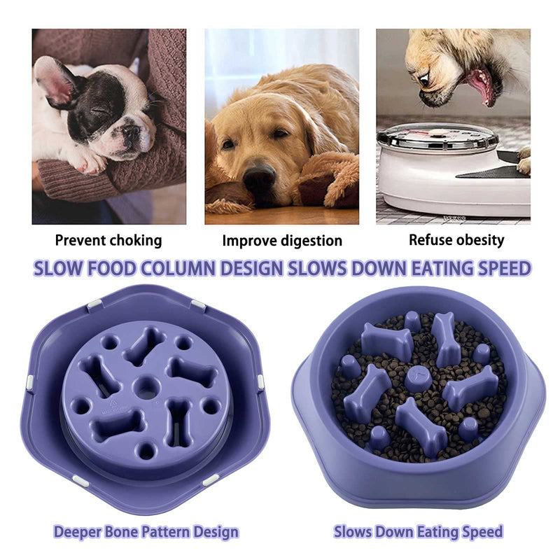 Slow Feeder Dog Bowls Food Stop Bloat Anti Gulping Healthy Eating Interactive Non Slip Dog Slow Feeder Pet Bowl Slow Eating for Small Medium Size Dogs (Bone-Lavender) 1.LAVENDER - PawsPlanet Australia