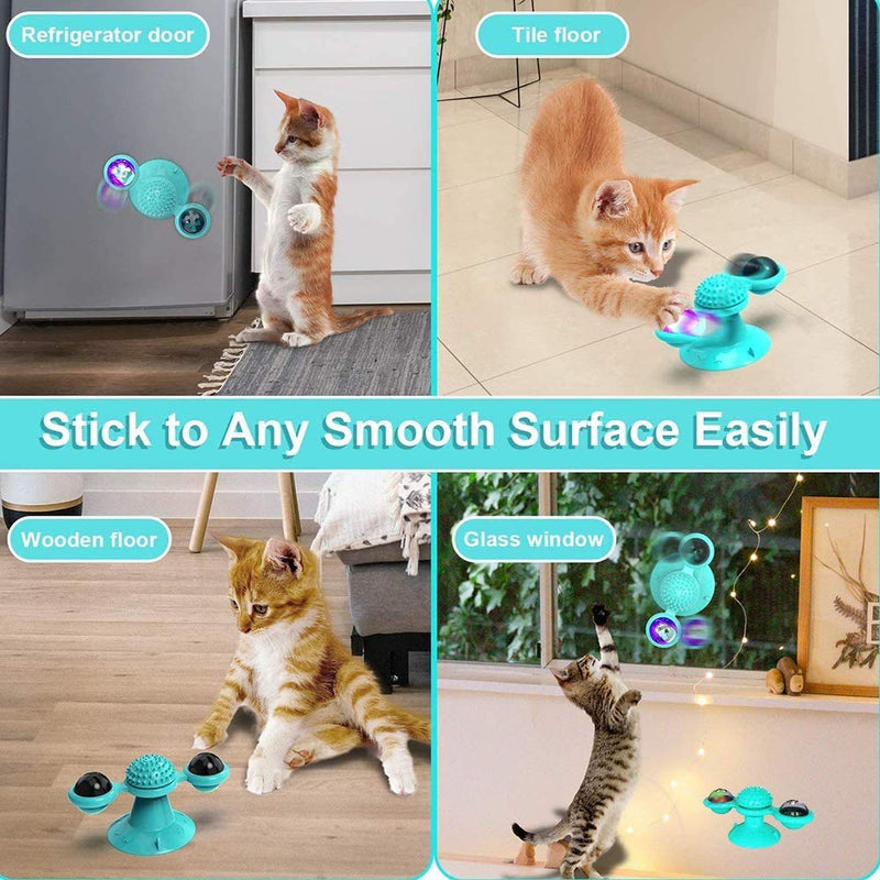 GWL Windmill Cat Toy, Windmill Cat Toy Turntable, Interactive Teasing Cat Toy, Windmill Cat Toys with Suction Cup, Can Clean Teeth and Comb Massage and IQ Improvement, with Catnip Game Toy (Yellow) Yellow - PawsPlanet Australia
