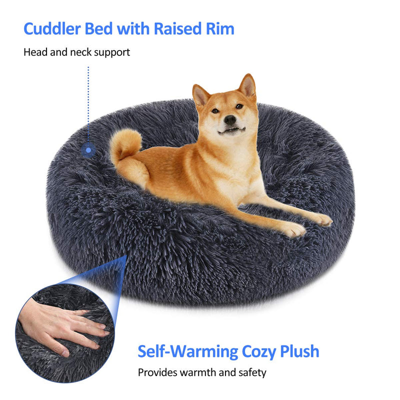 [Australia] - FOCUSPET Dog Bed Cat Bed Donut, Pet Bed Faux Fur Cuddler Round Comfortable Size Medium 24'' & Large 32'' Ultra Soft Calming Bed for Dogs and Cats, Self Warming Indoor Sleeping Bed M（24''Dx8''H） 