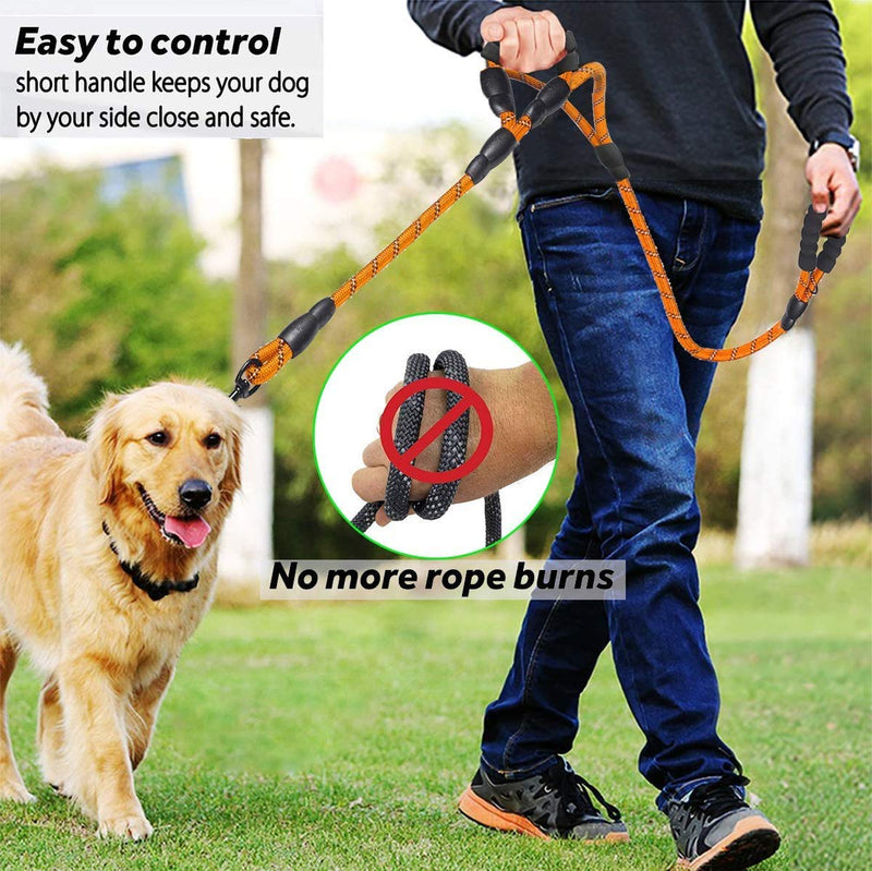 BB Brotrade Dog Leash,5 FT Heavy Duty Double Handle Dog Leash with Comfortable Padded and Reflective,Rope Dog Leashes for Small,Medium,Large Dogs (Orange) Orange - PawsPlanet Australia