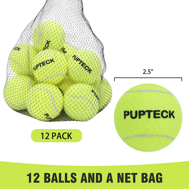 PUPTECK Squeaky Tennis Ball Dog Toys- 12 PCS Training Balls Bright Yellow Chew Toys for Puppies, Small and Medium Dogs with A Mesh Bag - PawsPlanet Australia