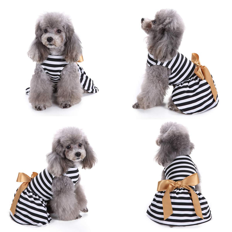 LKEX Dog Dresses Girl Shirt Pet Black and White Stripe Princess Doggie Skirt Party Birthday Cat Apparel for Small/Medium Dogs Spring Summer Sundress XS X-Small - PawsPlanet Australia