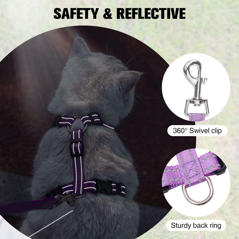 BEAUTYZOO Cat Harness and Leash Set for Walking Escape Proof, Neck Release Adjustable Harness for Kitten Puppy Small Medium Large Cats, Soft Cute Easy Control Small Cat Harness for Cats Boy and Girls M (Chest: 12 - 19") Purple - PawsPlanet Australia