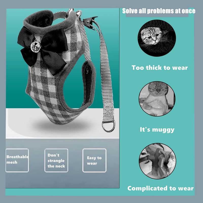 Cat Harness, Dog Harness and Leash Set, Bunny Rabbit Ferret Harness with Adjustable Buckle Comfort for Pet Kitten Small Animals Harnesses XS Gray - PawsPlanet Australia