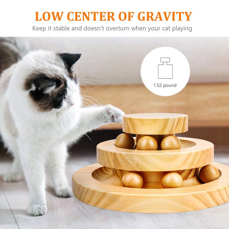 Cat Supplies Funny Roller Cat Toy-Double Layer Wooden Track Balls Turntable for Kitty Cat Gifts for Your Cats 2 Layer Turntable - PawsPlanet Australia