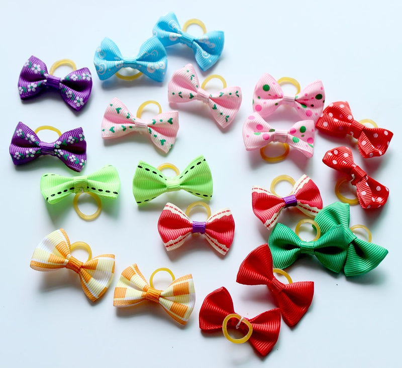[Australia] - yagopet 60pcs/30pairs New Dog Hair Bows Topknot Small Bowknot with Rubber Bands Pet Grooming Products Mix Colors Varies Patterns Pet Hair Bows Dog Hair Accessories 
