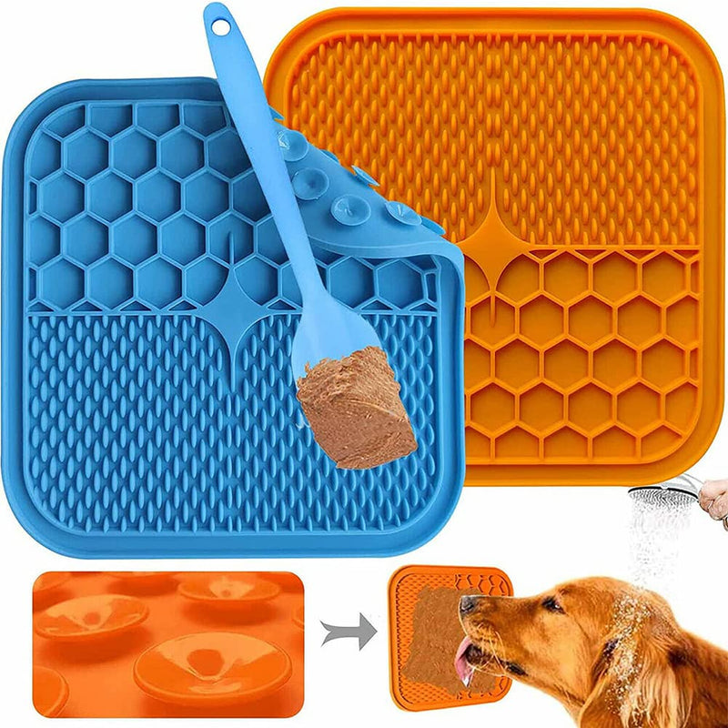 TeTupGa 2 Pcs Dog Lick Mat, Slow Release Dog Feeder With Silicone Spatula Lick Pad For Puppy Cat Feeding Peanut Butter Paste Gravy Treat - PawsPlanet Australia