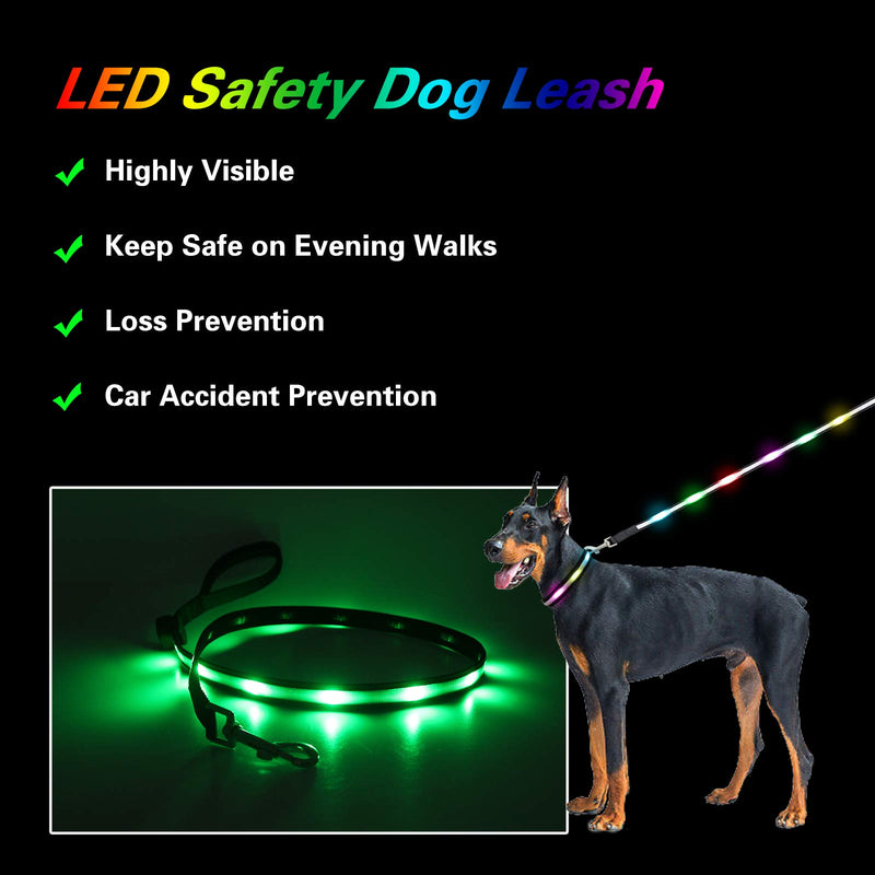 [Australia] - Yacig LED Dog Leash - USB Rechargeable, Color Changing Night Safety Dog Leashes for Small Medium and Large Dogs 4 FT x 0.8" Wide 