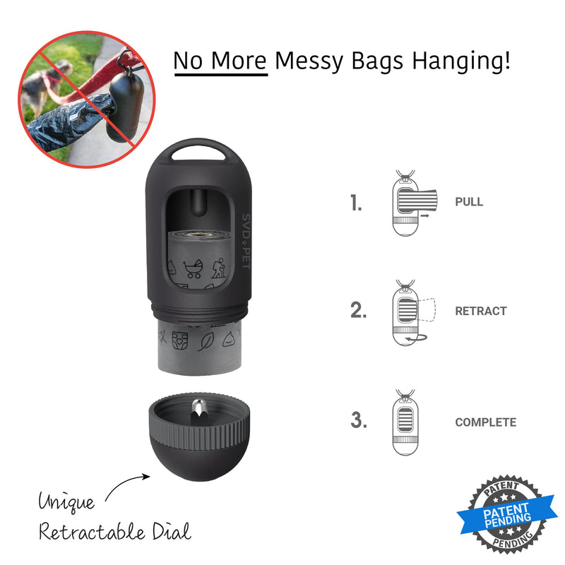 SVD.PET Retractable Dog Poop Bag Dispenser, Waste Bag Fits Any Dog Leash, Compostable Waste Bags, Poop Bag Holder, Dog Walking Accessory Black - PawsPlanet Australia