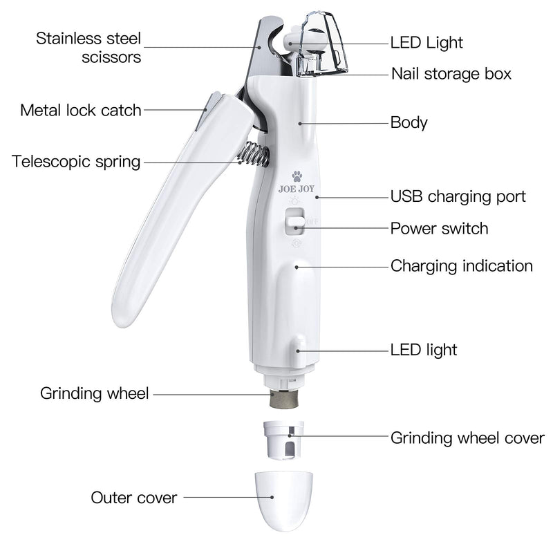 JOEJOY Dog Cat Nail Clippers and Grinder Set, with Ultra Bright LED Light Nail Collector Rechargeable Low Noise Pet Nail Trimmer Paws Grooming for Small Medium Large Breed Dogs and Cats - PawsPlanet Australia